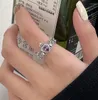 Fedi nuziali Vintage placcato argento cuore corona apertura per le donne brillano viola CZ pietra intarsio gioielli di moda regali per feste nobili