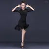 Roupa de palco 2023 saia de dança latina para mulheres moda com decote em O manga curta vestido moderno dança de salão tango