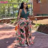 Skirts Adogirl Floral Leaf Print Cascading Ruffles Maxi Chiffon Skirt Summer Women Fashion Casual Hi-lo Asymmetrical Beachwear 230710