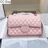 Bolsa 10A CC Iridescente Rosa Perolado Clássico Bolsas com Aba Dupla Prata Ferragens de Metal Corrente Transversal Ombro Bolsa Designer de Luxo Multi