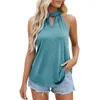 Camisoles Débardeurs Femme Débardeur Suspendu Cou Trou De Verrouillage Chemise Sans Manches Tuniques Ethnique Bouton Blouses Surchemise Mode Coréenne