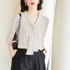 Frauen Blusen 2023 Sommer Mode Polka Dot Frauen Kurzarm Bogen Hals Büro Formale Tops Casual Streetwear Shirts Femme