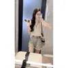 Women's T Shirts Summer Chic Casual Hollow Crocheted Tops Tees Women Knitted V-neck Woven Two-piece Suit