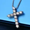 Pendant Necklaces New Ins Cross Pendant Luxury Jewelry 925 Sterling Silver Round Cut White Topaz CZ Diamond Gemstones Lucky Party Women Necklace With Chain x0711