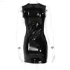 Urban Sexy Dresses HAOYUAN Sexy schwarzes PU-Leder, figurbetontes Kleid, Geburtstagsnacht, Party, Club-Outfits für Frauen, modisches Tank-Minikleid mit tiefem V-Ausschnitt L230711