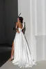 Sexy A Line Wedding Dresses for bride Ruffle One Shoulder Satin Wedding Dress Slit Backless designer bridal gowns sweep train