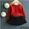 Clothing Sets Baby Girls Winter Clothes Set Long Sleeve Sweater Shirt And Skirt 2 Piece Suit Spring Outfits For Kids Cloth Drop Deli Dhwi8