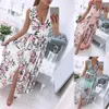 Freizeitkleider Damen Böhmisches Sommer-Sommerkleid, modisches Maxi-Sexy-Träger-elegantes, florales, plissiertes Chiffon-V-Ausschnitt-Druck-langes Kleid