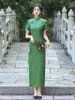 Ethnic Clothing Elegant Mandarin Collar Long Style Cheongsam Women Sexy Chinese Traditional Handmade Buttons Beaded Tassel Short Sleeve