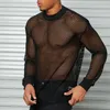 Camisetas masculinas 2023 verão oco malha respirável esporte manga longa camiseta punk hip hop boate sexy camisetas tops para homem