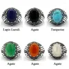 Cluster Rings Real 925 Sterling Silver Men Ring Avec Big Agate / Lapis / Turquoise Gemstone Vintage Turc Male Jewelry Precious Gift