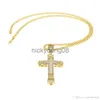 Pendant Necklaces Retro Gold Cross Charm Pendant Full Ice Out CZ Simulated Diamonds Catholic Crucifix Pendant Necklace With Long Cuban Chain x0711