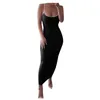 Casual Dresses Women 's Sexy Sleeveless Spaghetti Strap Long Maxi Dress Fashion Slimming Pure Color Sling Slim Cotton Blended Party