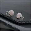 حلقة Solitaire 10mm 12mm Stone Natural White Blue Turquoise Opal Pink Crystal Chakra Open for Women Jewelry Drop Droper