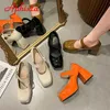 Aphixta 2023 New Platform Square Toe Pumps Damskor 7cm Chunky Heels Orange Anti-drop Pimp Buckle Pumps Plus Big Size 35-45 L230704