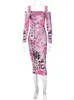 Robes Sexy Urbaines Hugcitar Mode D'été À Manches Longues Bretelles Caractère Imprimé Floral Sexy Midi Robe De Bal Femmes Slim Élégant Outfit Party Festival L230711