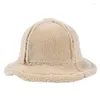 Berety pluszowy kapelusz rybaka z rondem dla dorosłych Cloche zimowy ciepły melonik krótki wiadro wykończenia kropla