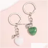 Porte-clés Nouveau Design Porte-clés Cristal Naturel Quartz Pierre Coeur Anneau Bouton Magnétique Chaînes Pour Couple Ami Cadeaux Diy Bijoux Dro Dhqoj