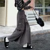 Skirts Grey Cargo Women Y2K Streetwear Long Loos Pockets Skirt Chic Harajuku Hipster Dress Summer High Waist Zipper