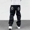 メンズジーンズ Ropa 犬プリントストリート服メンズヒップホップ袋入りジーンズ Y2K ストレートルーズゴシックデニムパンツ Pantalones Vaqueros Z230712
