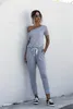 Vrouwen Jumpsuits Decoratie Schuine Kraag Korte Mouw Midden Taille Ultra Dunne Jumpsuit Damesmode Kleding 230710