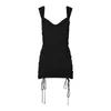 Casual Dresses Backless Suspender Bodycon Mini Dress For Women Summer Solid Color Sleeveless Cowl Neck Drawstring Ruched Short Tank