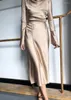 Casual Dresses Customized Natural Silk Dress Slash Neck Solid Color Sexy Party Classic Flare Sleeve Long