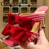 Sandals Open Toe High Heels Red Corduroy Slippers Women Bowknot Decor Slides Women's Slingback Summer Silk Elegant For