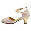 Dress Shoes Latin Dance Adult With Soft Soled Shoe Women's Square Modern Glitter Gold Sequins.