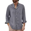 Chemises décontractées pour hommes 3XL Couleur unie Lâche Chemise à col roulé à manches longues à boutonnage simple À la mode One Pocket Design Menswear Automne Coton