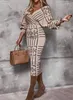 Abiti casual Donna Sexy Bodycon Hip Package Party Dress Primavera Autunno Stripe Plaid Print 2023 Elegante manica a lanterna Vestidos XXL