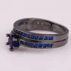 Wedding Rings 2pcs Ring Sets Black Gold Color Royal Blue Round Cubic Zirconia Engagement Jewelry For Women Men