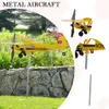 3D Vindsnurra Plan Metall Flygplan Väderflöjel Plug-in Väderkvarn Utomhus Tak Vindriktningsindikator Ornament Trädgårdsdekor L230620