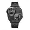 Armbandsur Oulm 5195 Herr Militärklockor Unik tvåtidszon Läderarmband Armbandsur Lyx Manlig Quartz Watch Relogio Masculino