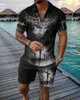 Träningsoveraller för män Kläder Träningsoverall Herr Pikétröjor med dragkedja Set Sommar Fritidskläder Golf T-shirt Shorts Kostym 3D-tryck Mode Man Gatuoutfit