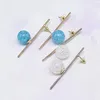 Boucles D'oreilles Simple Acrylique Blanc Bleu Perles Long Bâton En Métal Pour Les Femmes De Mode Bijoux Cadeaux De Fête