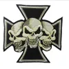 Fantastic Maltese Cross Devil Triple Skulls Christian Embroidered Patch Iron On Sew On Patch For Biker Clothing Jacket Vest S290f