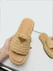 Women's slippers, genuine leather PP grass hand woven shoes, sandals, outdoor flat shoes, comfortable and easy to wear230116
