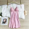 Women's Sleepwear Lace Trim Spaghetti Strap Nightgown Women Sexy V-Neck Backless Mini Nightdress Intimate Home Dress With Bra Nightwear