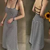 Casual Dresses Summer Vintage Patchwork Striped Strap Dress Women Backless Designer Sexy Elegant Long High Waist A-line 2023 Holiday