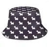 Berets Cartoon Black Westie Print Wild Hat Women Panama Bucket Scottie Dog Design Flat Sun Visor Fishing Fisherman Bob Hip Hop