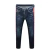 Jeans pour hommes 2023 haute qualité mode Italia tendance 1:1 trou patchs homme Europe Streetwear serré bleu clair Stretch coton