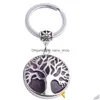 Porte-clés Pierre Naturelle Quartz Rose Opale Aventurine Gemme Arbre De Vie Anneau Porte-clés Guérison Améthyste Cristal Chaîne Bijoux Drop Delive Dhzmx