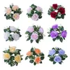 Decorative Flowers 23cm Artificial Rose Flower Wreath Candlestick Garland Fake Plant Candle Ring Wedding Party Centerpieces Table Decoration