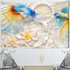Tapestries 3D Goldfish Flowers Tapestry Natural Scenery Wall Hanging Carpets Beauty Dorm Home Decor R230710