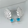 Ohrstecker Bohemian Square Blau Grün Rot Lila Schwarz Stein Blatt Für Frauen Silber Farbe Vintage Zirkon Hochzeit Schmuck Geschenke