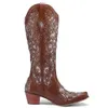 Сапоги Bling Crystals Vintage Western Denim High Boots Women 2023 Швейная цветочная ковбойская сапог L230711