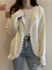 Women's Knits Hsa Women Sweater Cardigans Open Stitch Pearl Button Knitted Jackets Beading Elegant Female Coat Tops