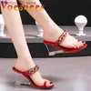 Slippers Fur Wear Outside Summer Slippers Candy Color Sandals Ankle Strap 8CM Walk Show Super High Heels Peep Toe Wedding Women Shoes T230711