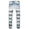 Men's Jeans Patchwork Destroyed Ripped Denim Pants Washed Blue Trousers Slim Fit Men Clothing Retro Motor Biker Streetwear